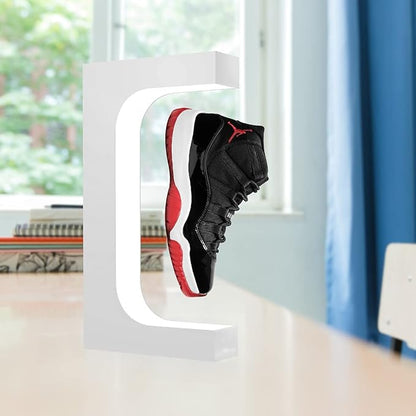 UVEHAS Levitating Shoe Display Magnetic Levitation Sneaker Stand with LED Light, Rotating Floating Holder Rack for Shoes Collectors Advertising Exhibition Shoe Store Show Home Decoration, White
