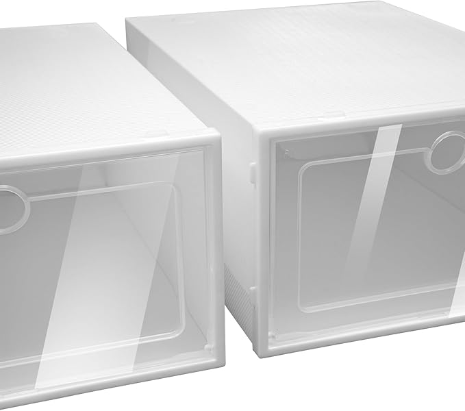 Shoe Storage Box, Plastic Stackable Shoe Organizer Closet with Door, Large Shoe Storage Bins For Closet, Space Saving Shoe Holder Sneaker Display Case Fit up to US Size 10, White, Clear (20 Pack)