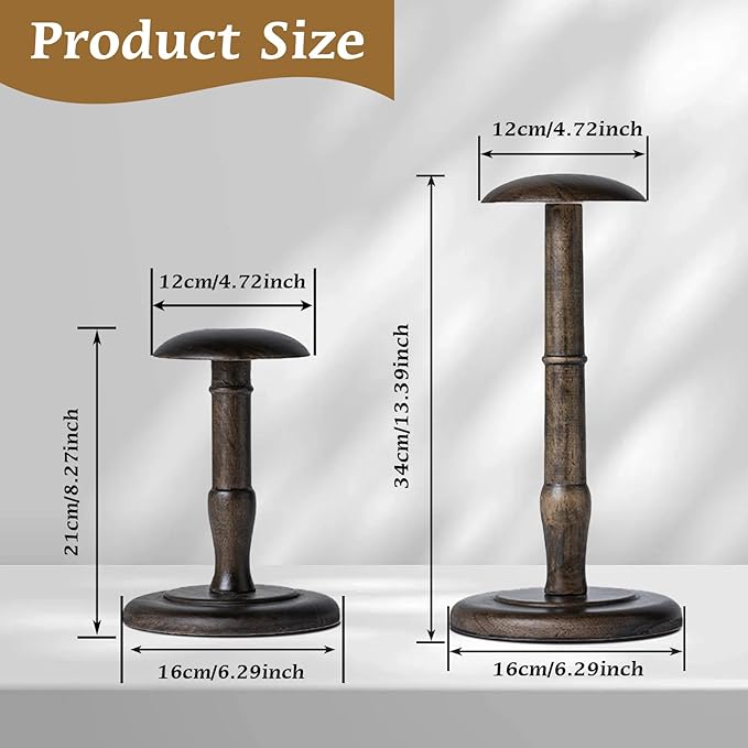 CHADWICK Vintage Style Hat Rack Stand, Rustic Brown Hat Display Stand Wood, Hat Rack Tabletop Cap Organizer and Display Rack, Wig Holder Cowboy Hat Rack Hat Organizer for Closet, Home Decor
