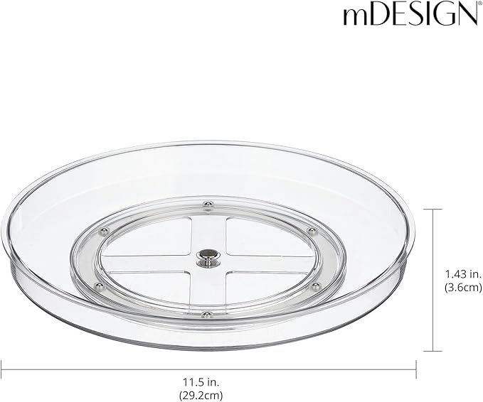 mDesign Lazy Susan Turntable Plastic Spinner for Kitchen/Bathroom, Pantry, Fridge, Cupboards, or Counter Organizing, Fully Rotating Organizer for Food, 11.5" Round - Lumiere Collection - 2 Pack, Clear