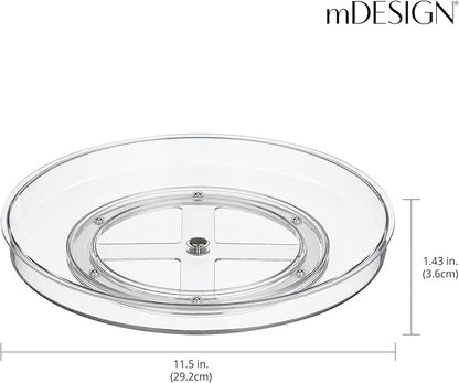 mDesign Lazy Susan Turntable Plastic Spinner for Kitchen/Bathroom, Pantry, Fridge, Cupboards, or Counter Organizing, Fully Rotating Organizer for Food, 11.5" Round - Lumiere Collection - 2 Pack, Clear