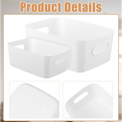 8 Pack White Plastic Storage Bins Multi-Use Small Organizer Bins Containers with Handles for Pantry, Cabinet, Under Sink, Kitchen, Bathroom & Office, 2 Sizes
