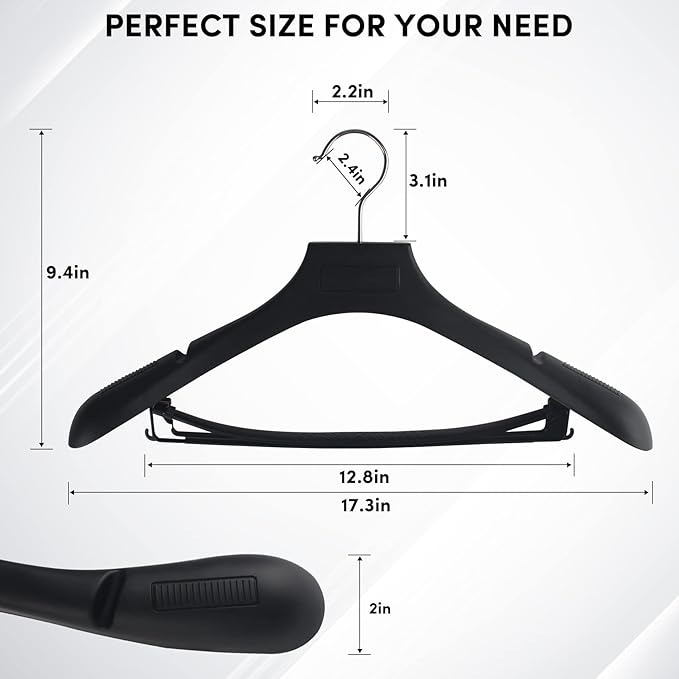 DEDU Suit Hangers for Men 20 Pack, Coat Hangers Non Slip Width 17.7", Black Extra WideThick Plastic with Pants Bar & Metal Hook