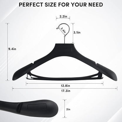 DEDU Suit Hangers for Men 20 Pack, Coat Hangers Non Slip Width 17.7", Black Extra WideThick Plastic with Pants Bar & Metal Hook