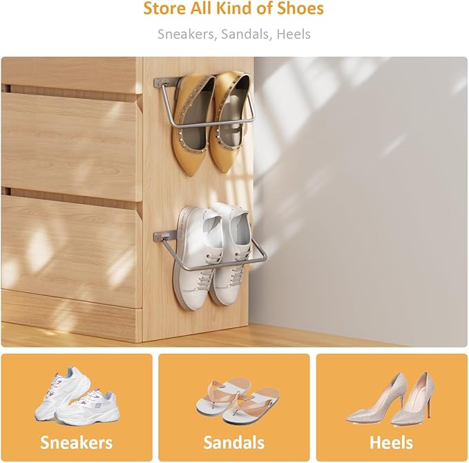 i frmmy Foldable Wall-Mounted Shoe Rack- Aluminum Hanging Shoe Organizer, Efficient Holder and Storage Rack for Various Shoes, Door Shoe Hangers- 2 Packs