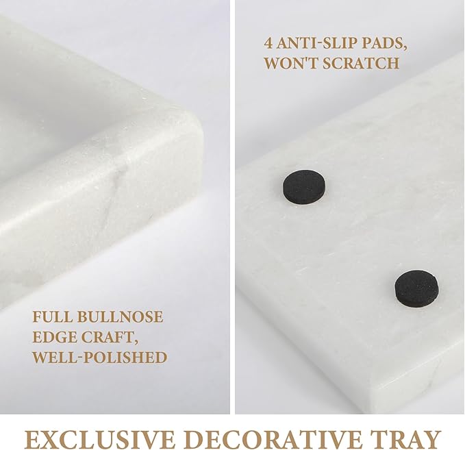 Koville African Natural Marble Tray, 10"x5" Coffee Table Vanity/Decorative Tray for Jewerly, Watch, Perfume Candle Tray for Home/Kitchen Countertop