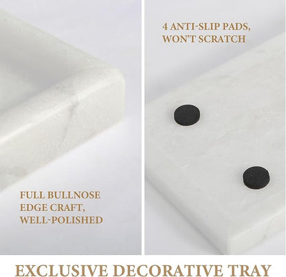 Koville African Natural Marble Tray, 10"x5" Coffee Table Vanity/Decorative Tray for Jewerly, Watch, Perfume Candle Tray for Home/Kitchen Countertop