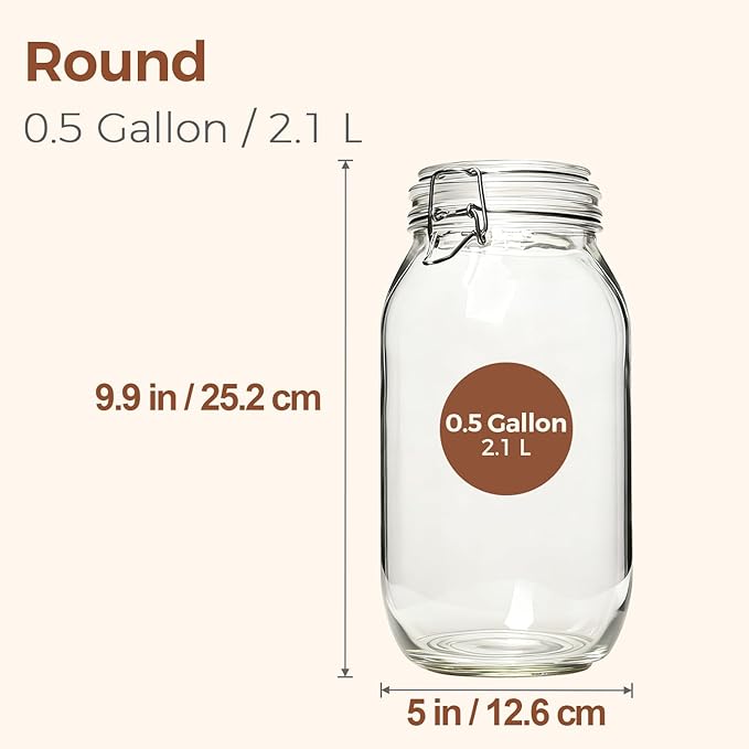 ComSaf 71oz Glass Canisters with Airtight Clamp Lids (Set of 3), 2.1L Large Fermentation & Pantry Jars for Bulk Food Storage, Ideal for Flour, Sugar, Sourdough Starter, and Pickling - 2.2 Quart
