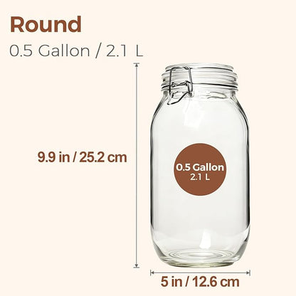 ComSaf 71oz Glass Canisters with Airtight Clamp Lids (Set of 3), 2.1L Large Fermentation & Pantry Jars for Bulk Food Storage, Ideal for Flour, Sugar, Sourdough Starter, and Pickling - 2.2 Quart