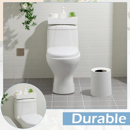 AceOrbit Toilet Paper Basket Storage Scalloped Wooden Toilet Tank Tray Topper Farmhouse White Bathroom Storage Organizer for Bedroom Vanity Kitchen Countertop Dresser Shelf Table Home Decor
