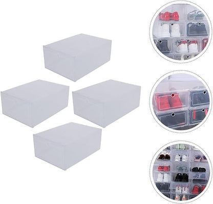 VICASKY Pp Plastic Shoe Storage Boxes, 4pcs Drawer-type Stackable Shoe Containers for Men and Women, Home Closet Organization and Sneaker Storage