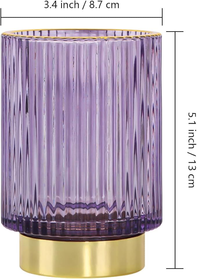 Glass Makeup Brush Holder, Purple Makeup Brush Holder for Vanity, Toothbrush Holders for Bathrooms, Desktop Makeup Organizer for Cosmetic, Brushes, Pen, Pencil