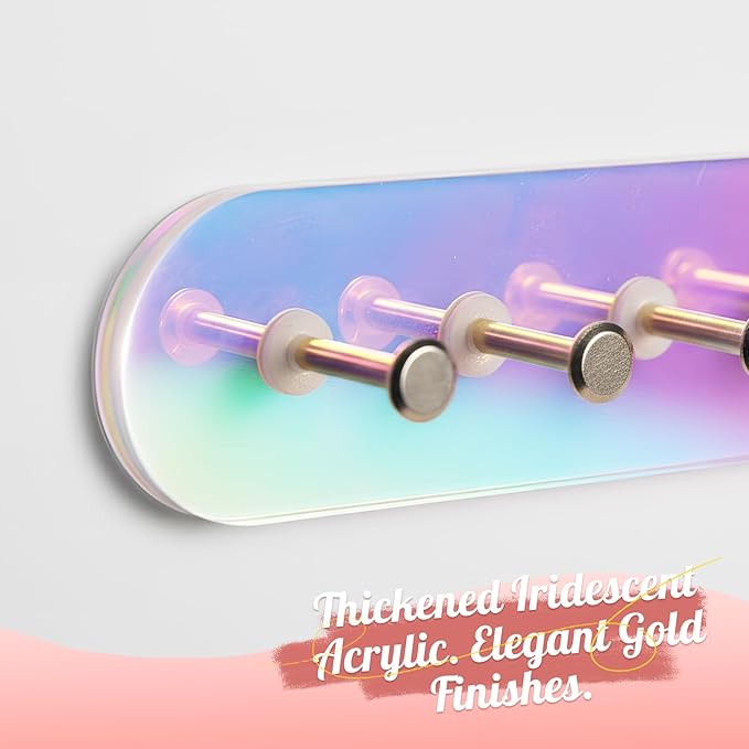 Iridescent Acrylic Necklace Holder Wall Mount, Adhesive Jewelry Organizer with Hooks, 5mm Thick Heavy Duty Hanging Chain Rack for Bathroom, Closet, Door & Dressing Table, 2 Pack