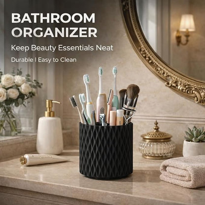 Makeup Brush Holder Organizer, 360° Rotating 5-Slot Make up Brushes Cup for Cosmetic, Lipstick, Hair Brush Holder - Spinning Vanity Countertop Caddy for Bathroom, Dorm & Office, Black