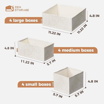 Cotton Linen Drawer Organizer for Baby Clothes, 12Pack Multi-Size Nursery Dresser Dividers for Clothes, Premium Foldable Storage Bins for Bedroom, Closet and Diaper Table, Beige