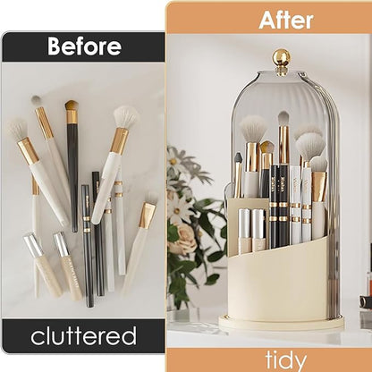 Toothbrush storage rack 360 Rotating Beauty Brushes Storage, Makeup Brush Holder with Lid, Waterproof Dustproof Bathroom toothbrush storage box (Transparent)
