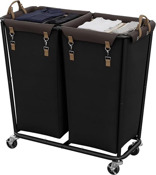 StorageWorks 330L Extra Large Laundry Hamper with Wheels, Laundry Basket with Wheels 2 Sections, Clothes Sorter Cart with Divider for Hotel, Home, Black, 1-Pack