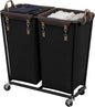 StorageWorks 330L Extra Large Laundry Hamper with Wheels, Laundry Basket with Wheels 2 Sections, Clothes Sorter Cart with Divider for Hotel, Home, Black, 1-Pack