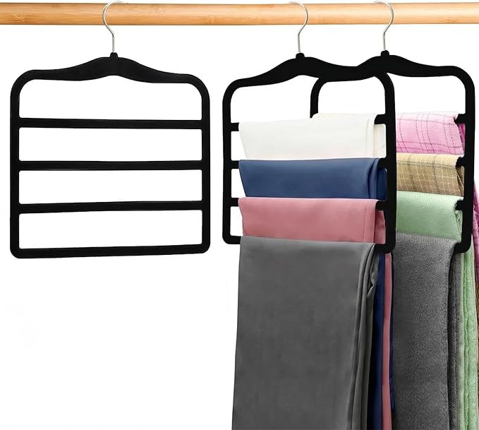 2-Pack Velvet Pants Hangers - Space Saving Multi-Layer Non-Slip Closet Organizers for Jeans, Trousers & Scarves - Ideal Dorm Room Storage Solution for Small Spaces