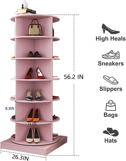 Rotating Shoe Rack Tower, 360-Degree Circular Storage Organizer for Shoes and Handbags, Vertical Space-Saving Cabinet for Entrance Hall, Independent Rotating Shoe Shelf (A-Pink