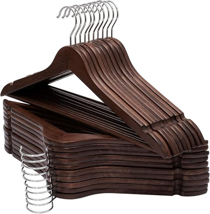 Solid Wooden Hangers 20 Pack, Wood Suit Hangers with Extra Smooth Finish, Precisely Cut Notches and Chrome Swivel Hook, Wooden Clothes Hangers for Shirt Coat Jacket Dress