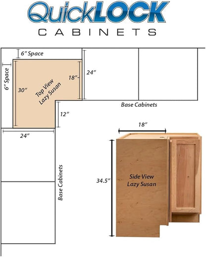 Quicklock RTA (Ready-to-Assemble) | Base Kitchen Cabinets - Shaker Style | Made in America (Raw Hickory, 18" D x 30" W x 34.5" H Lazy Susan)