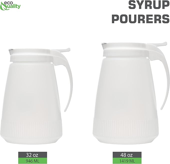 [1 PACK] EcoQuality 32oz Plastic Syrup Dispenser with Plastic Lid and Stainless Steel Slide Cover - Syrup, Sugar, Honey Dispenser - Perfect for Diners, Restaurants, Home, Office, Disposable (32 Ounce)