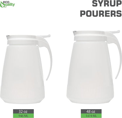 [1 PACK] EcoQuality 32oz Plastic Syrup Dispenser with Plastic Lid and Stainless Steel Slide Cover - Syrup, Sugar, Honey Dispenser - Perfect for Diners, Restaurants, Home, Office, Disposable (32 Ounce)