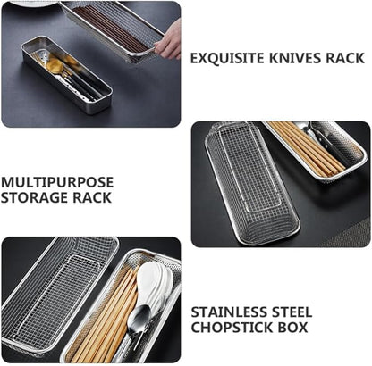 Cabilock Stainless Steel Multipurpose Cutlery Holder for Disinfection Cabinets Space-Saving Chopstick and Knife Rack with Ventilated Drain Basket Kitchen Cabinet Organizer 12.6X4.9X2 Inches