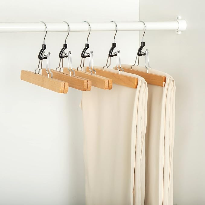 Amazon Basics Wooden Pants Hangers Closet Organizer, Natural, 20-Pack