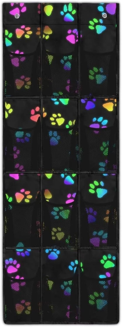 Paw Over The Door Shoe Organizers,Shoe Rack for Door,Hanger Storage Organizer for Closet,Classroom Headphone Storage with 12 Mesh Pockets,Breathable Storage Bag for Women