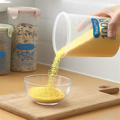 Joyzan Airtight Food Storage Container, Plastic Leak proof Canisters with Lids Kitchen Pantry Organization Cereal Dispenser Flour Sugar Dry Food Spaghetti Pasta Beans Nut Baking Supplies Marker 1000ml