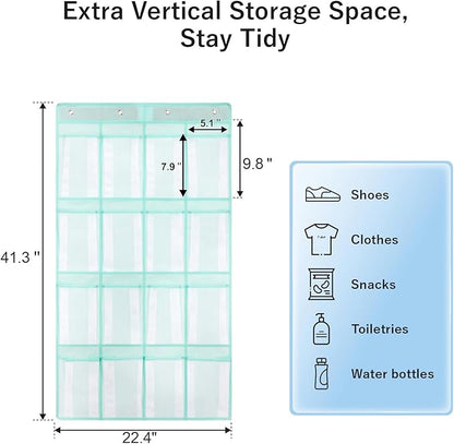 F-color 16-Pocket Hanging Organizer - Over the Door Shoe Organizer, Cruise Essentials for Cabin & RV, Breathable Mesh Storage Pockets, Space Saving Hanging Storage Holder with 4 Sturdy Metal Hooks