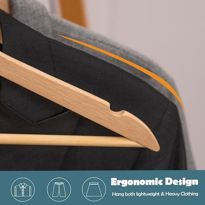 Solid Wooden Hangers 30 Pack, Wood Suit Hangers with Extra Smooth Finish, Precisely Cut Notches & Chrome Swivel Hook, Wooden Clothes Hangers for Shirt Coat Jacket Dress, Natural