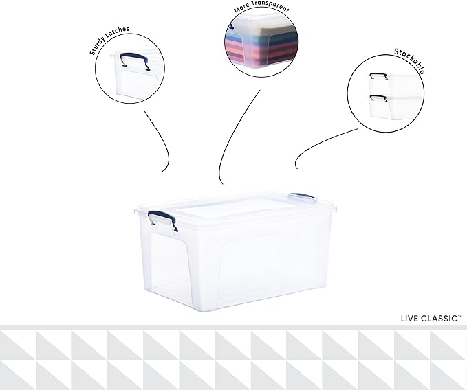 Superio Storage Bins with Lids, Clear Plastic Containers for Organizing, Stackable Totes, BPA Free, Odor Free, Organizer Boxes for Home, and Dorm (4 Pack, 28.5 Qt)