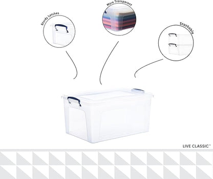 Superio Storage Bins with Lids, Clear Plastic Containers for Organizing, Stackable Totes, BPA Free, Odor Free, Organizer Boxes for Home, and Dorm (4 Pack, 28.5 Qt)