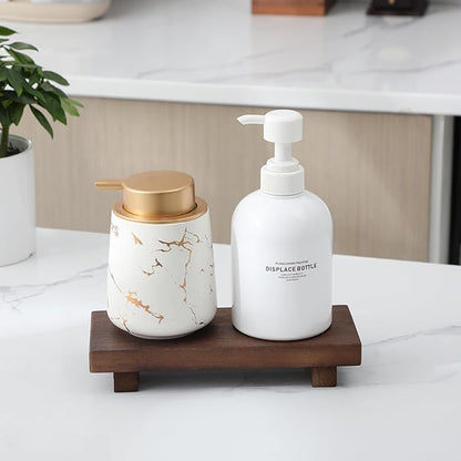 zoocatia Small Wood Tray Pedestal Stand Farmhouse Bathroom Decor Decorative Wooden Riser Kitchen Soap Dish Holder for Vanity, Counter, Sink, Walnut