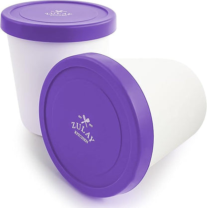 Zulay [2 Pack - 1 Quart Each] Large Ice Cream Containers For Homemade Ice Cream - Reusable Ice Cream Container Set with Lids - Ice Cream Pint Containers For Sorbet, Gelato, Frozen Yogurt (Purple)