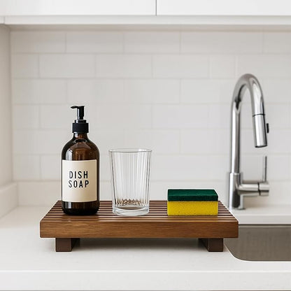 Acacia Wood Risers for Bathroom Tray Kitchen Counter Decor Bathroom Sink Accessories Decorative Wooden Riser Pedestal Stand for Kitchen Soap Tray Vanity Bathroom Countertop Sink Tray Dish Soap Holder