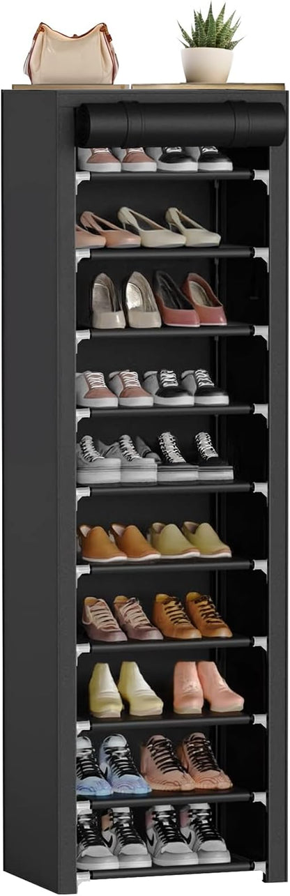ERONE Shoe Rack with Cover 10 Tier Tall Slim Narrow Shoe Rack Organizer Space-Saving Sturdy Shoe Storage Shelf for Entryway, Closets