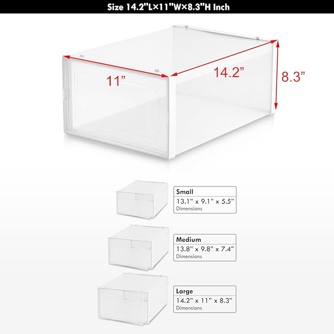 Planisity Clear Storage Bins for Shoes, 6 Pack Stackable Plastic Boxes With Lids for Closet Organization & Display