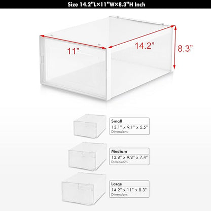 Planisity Clear Storage Bins for Shoes, 6 Pack Stackable Plastic Boxes With Lids for Closet Organization & Display