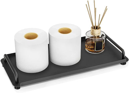 Gypie Toilet Paper Basket, Tank Tray with Handle, Bathroom Counter Storage Tray for Kitchen (Black)