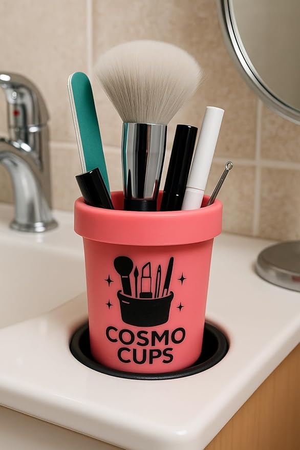 CosmoCups Car Makeup Brush Cup Holder, Decorative Pot Design, Cosmetic Organizer Storage Container for Beauty Tools and Accessories for Cars and Home