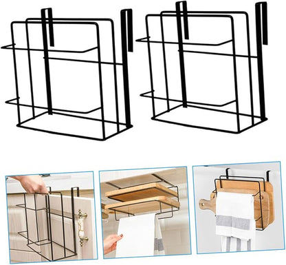 PRETYZOOM 2Pcs Over Cabinet Door Organizer Set No Drill Towel Rack for Kitchen Storage Iron Material Space Saving Design for Cabinets and Pantries