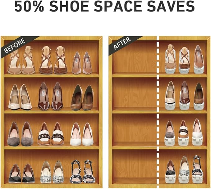 NVGSN Shoe Slots Organizer 12 Pack - Shoe Stackers for a Pair of Shoes, shoe Storage Shoes Space Savers 50%, 4 Levels Adjustable Thickening Double Layer shoes Holders shoe Organizer for Closet, White