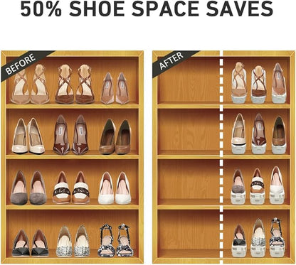 NVGSN Shoe Slots Organizer 12 Pack - Shoe Stackers for a Pair of Shoes, shoe Storage Shoes Space Savers 50%, 4 Levels Adjustable Thickening Double Layer shoes Holders shoe Organizer for Closet, White