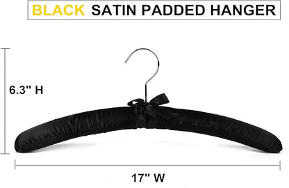 Amber Home 5 Pack Large Black Satin Padded Hangers, 17" Non-Slip Cushioned Hangers for Sweaters, Silk Dress, Wedding Dress, Bridal Gown, Cashmere