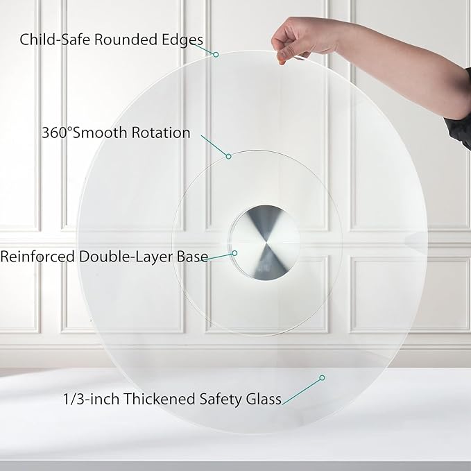 40" Heavy-Duty Lazy Susan Turntable - 1/3" Extra-Thick Tempered Glass - Silent 360° Spin for Dining Table & Kitchen