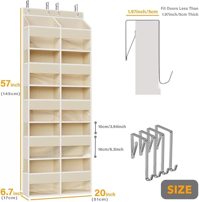 Over the Door Shoe Organizer, Hanging Closet Organizer with Deep Pockets, 900D Oxford Fabric, Heavy-Duty Hooks, Space Saving Storage for Shoes, Bags, Accessories – Gray, 15 Pockets